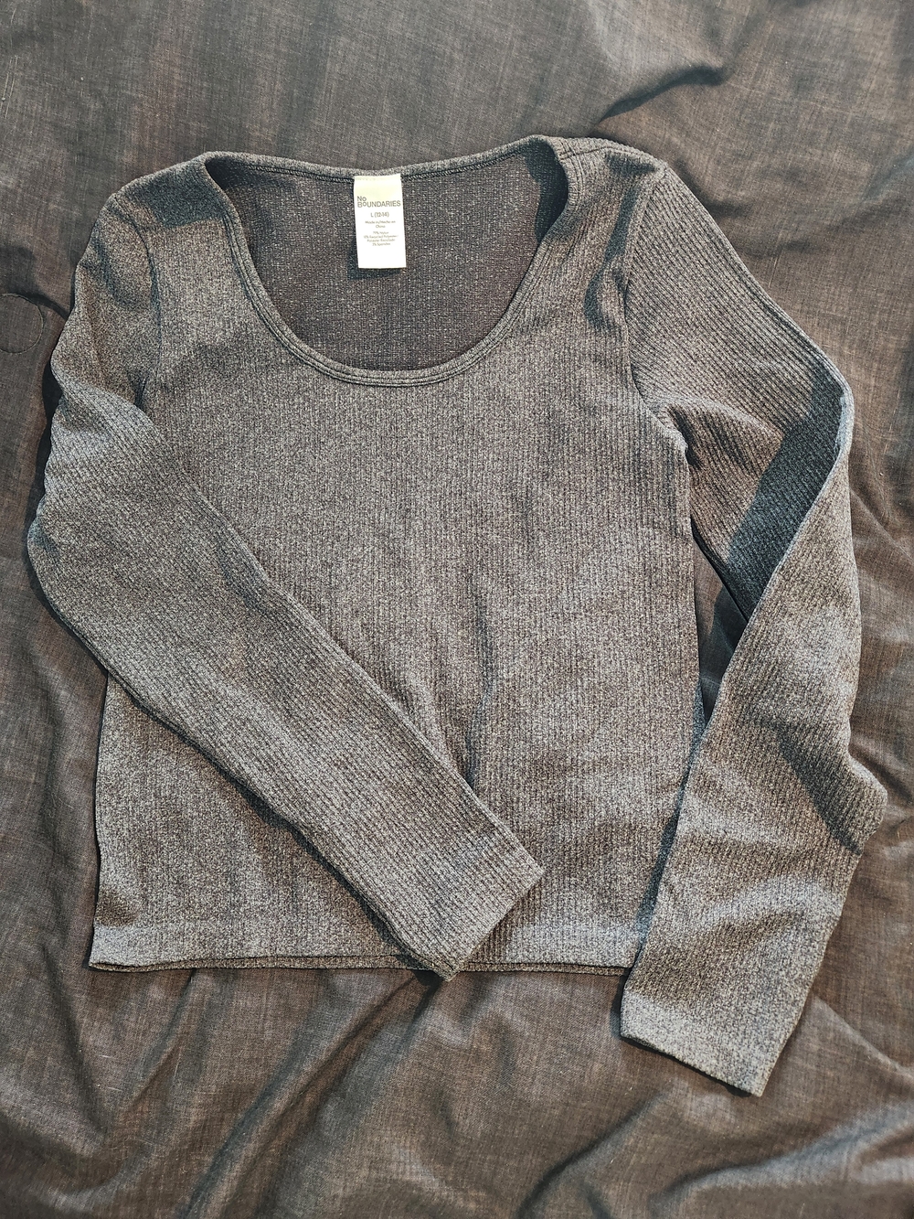 No Boundaries Women's Scoop Neck Ribbed Top -  Gray Size Large